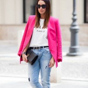 ZARA NWT hot pink single button front blazer